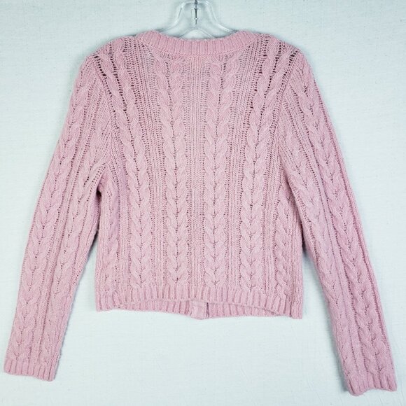 FOR LOVE & LEMONS Billie Long-Sleeve Cardigan Cable Knit Pink size L Coquette - Picture 8 of 16
